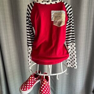 Curated Disney outfit! Shirt, earrings, shoes.